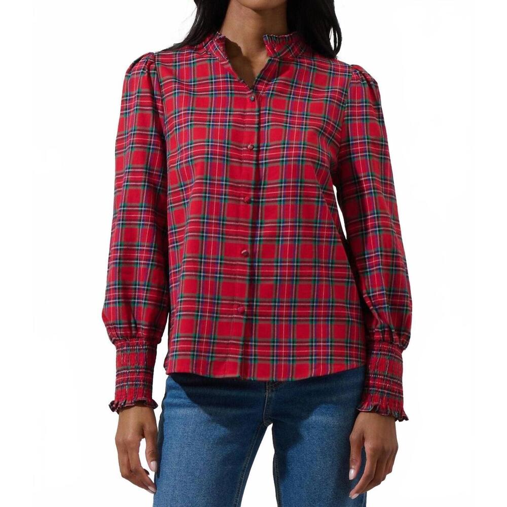 NEW SUGARLIPS chapman plaid button down top in plaid - Picture 3 of 4